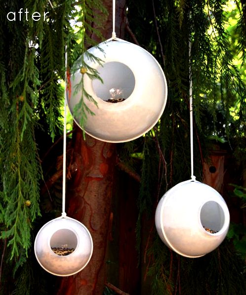 Outdoor project - turn an old light globe into a modern birdfeeder, from Design*Sponge