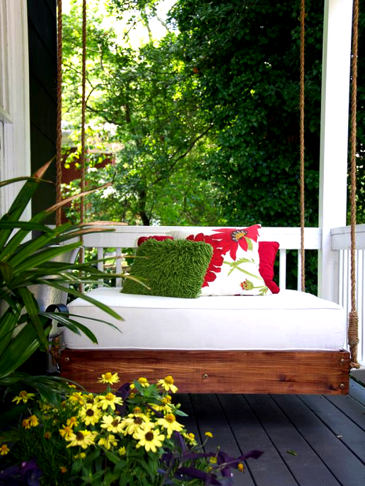 Outdoor project - make a hanging daybed for a covered porch or patio, from HGTV Remodels