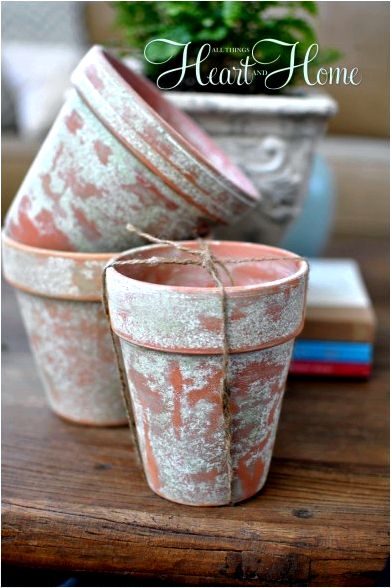Outdoor project - give terra cotta pots an aged look, from All Things Heart And Home