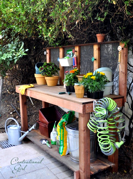 Outdoor project - build a potting bench, from Centsational Girl